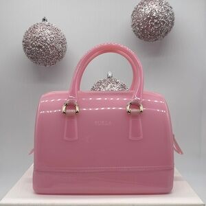 Furla Authentic Candy Light Pink Handbag PVC Boston Bag Gold Hardware